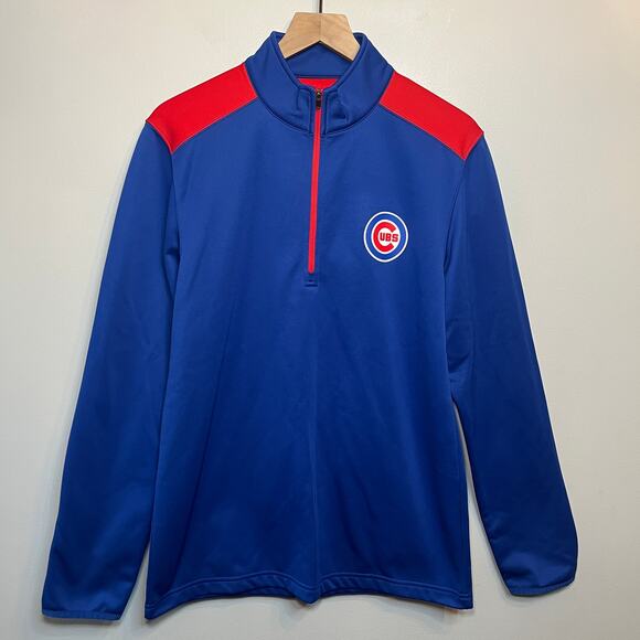 MLB Chicago Cubs Baseball Fleece Lined Pullover Top Blue Red Size Medium - Picture 1 of 5